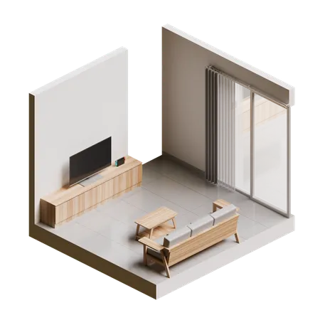 Isometric Living Room Interior 3 D Render Illustration 3D Icon