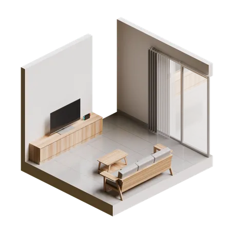 Isometric Living Room Interior  3D Icon