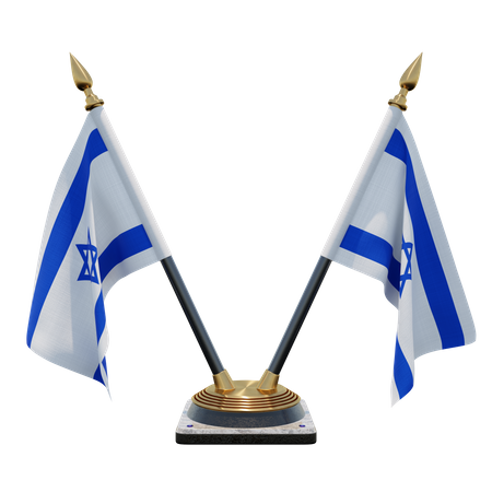Israel Double Desk Flag Stand  3D Illustration