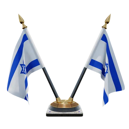Israel Double Desk Flag Stand  3D Illustration