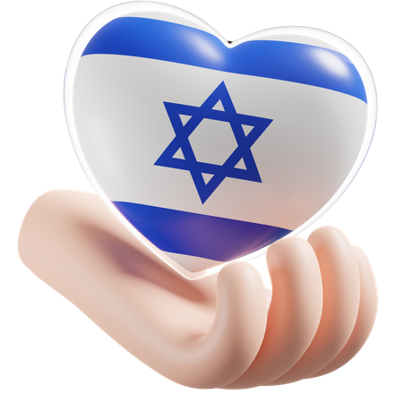 Israel Flag Heart Hand Care  3D Icon