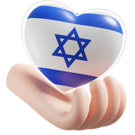 Israel Flag Heart Hand Care 3D Icon