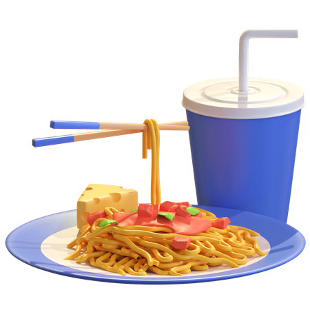 Italian Pasta With Soda  3D Illustration