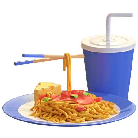 Italian Pasta With Soda  3D Illustration