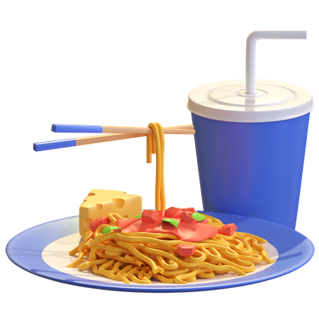 Italian Pasta With Soda 3D Illustration