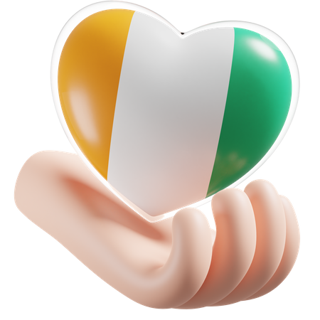 Ivory Coast Flag Heart Hand Care 3D Icon