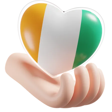 Ivory Coast Flag Heart Hand Care  3D Icon