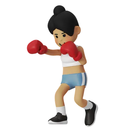 ジャブボクシングをする女の子  3D Illustration