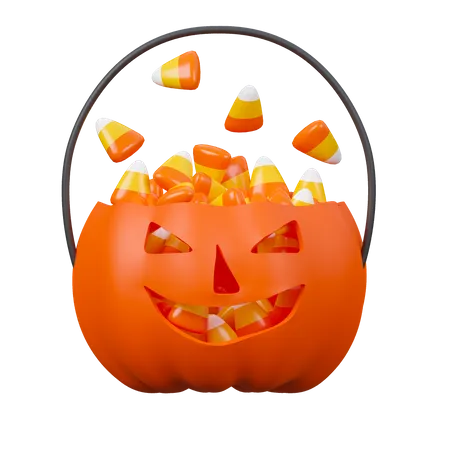Jack O Lantern Basket Filled With Cany Corn 3 D Icon 3D Icon