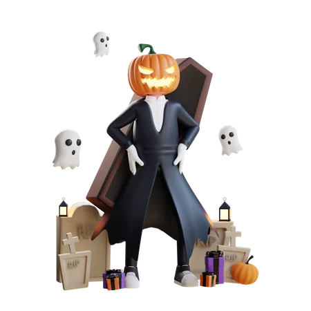 Jack o linterna de pie  3D Illustration