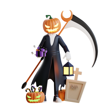 Jack o lantern tenant un cadeau  3D Illustration