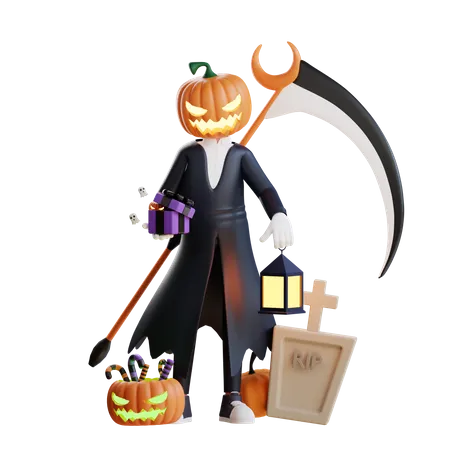 Jack o lantern tenant un cadeau  3D Illustration