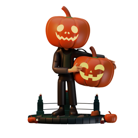 Jack O Lantern Holding Scary Pumpkin  3D Illustration