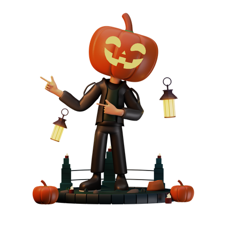 Jack O Lantern Point To Right  3D Illustration