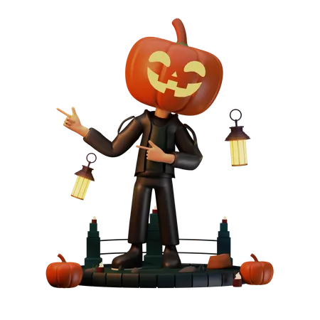 Jack O Lantern ponto para a direita  3D Illustration