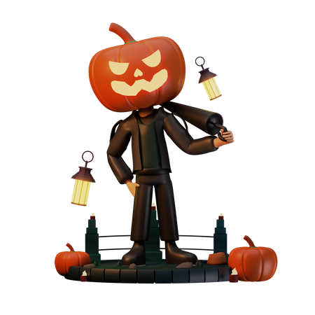 Jack O Lantern segurando guarda-chuva  3D Icon