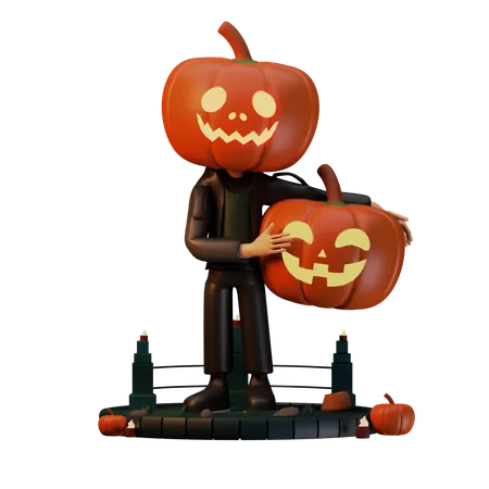 Jack O Lantern sosteniendo calabaza aterradora  3D Illustration