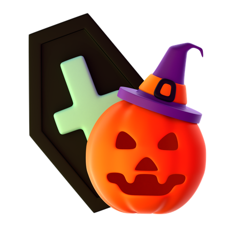 Jack O Lantern With Witch Hat  3D Icon