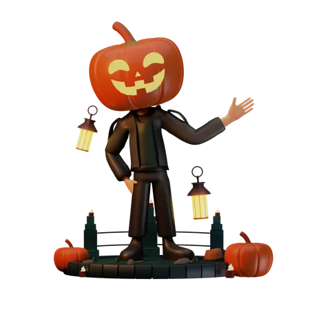 Jack O Lantern pointe vers la gauche  3D Illustration