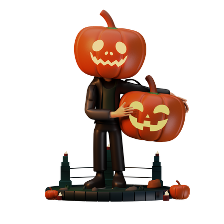 Jack O Lantern tenant une citrouille effrayante  3D Illustration