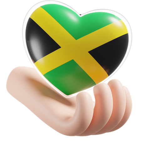 Jamaica Flag Heart Hand Care 3D Icon