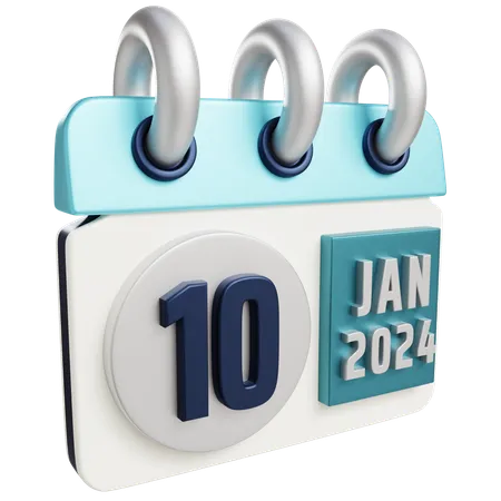 3 D Jan 10 2024 With Isolated Background 3D Icon