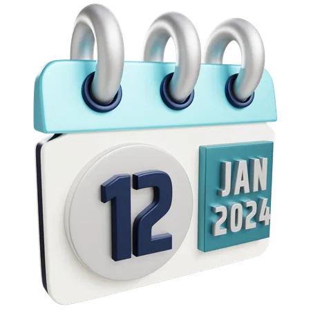 3 D Jan 12 2024 With Isolated Background 3D Icon