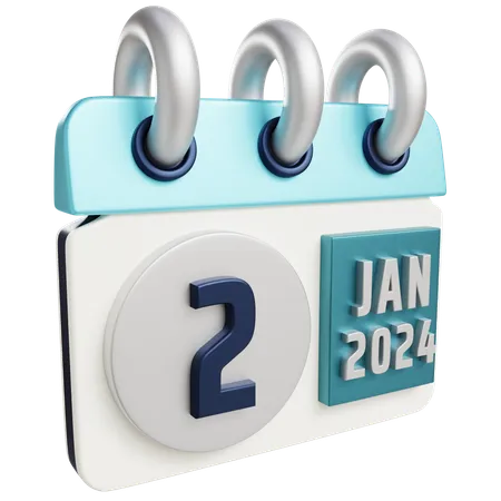 3 D Jan 2 2024 With Isolated Background 3D Icon
