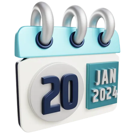 3 D Jan 20 2024 With Isolated Background 3D Icon