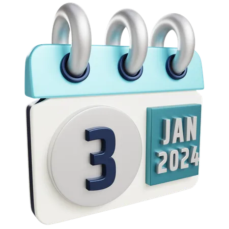3 D Jan 3 2024 With Isolated Background 3D Icon