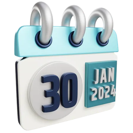 3 D Jan 30 2024 With Isolated Background 3D Icon