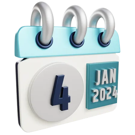 3 D Jan 4 2024 With Isolated Background 3D Icon