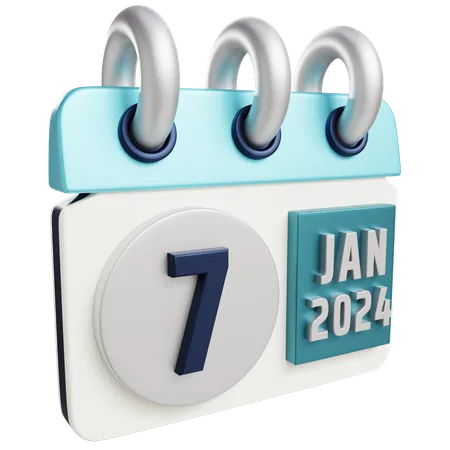 3 D Jan 7 2024 With Isolated Background 3D Icon