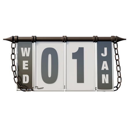 January 01 Wednesday  3D Illustration