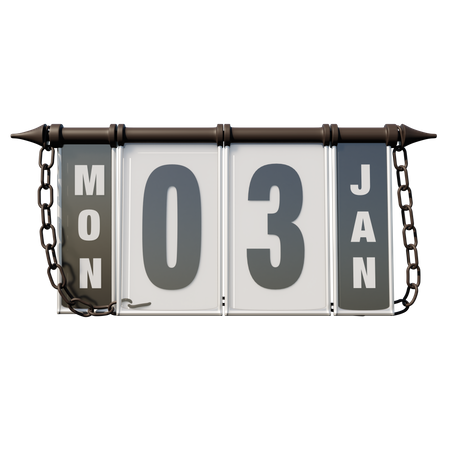 January 03 Monday  3D Illustration