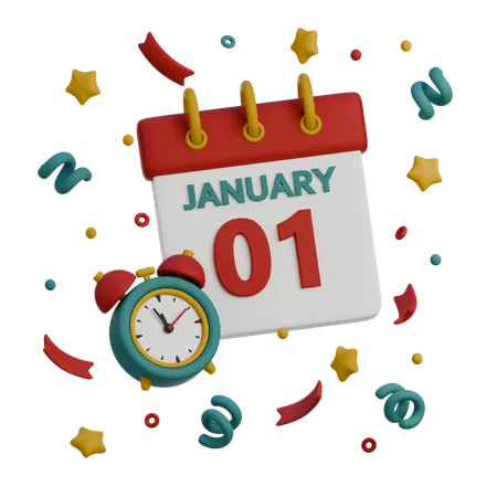 January 1  3D Icon