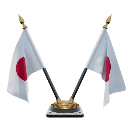 Japan Double Desk Flag Stand  3D Illustration