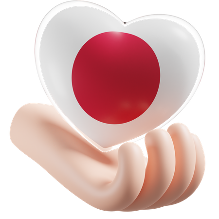 Japan Flag Heart Hand Care  3D Icon