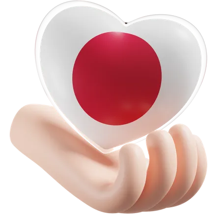 Japan Flag Heart Hand Care 3D Icon