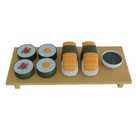Japanese Food On A Wooden Table 3D Icon