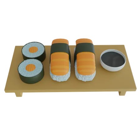 Japanese Food On A Wooden Table 3D Icon