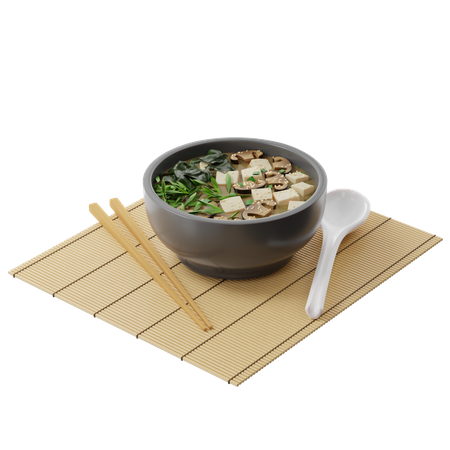 Japanese Miso soup with tofu shiitake wakame in a round plate  3D Illustration