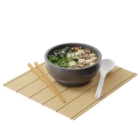 Japanese Miso soup with tofu shiitake wakame in a round plate  3D Illustration