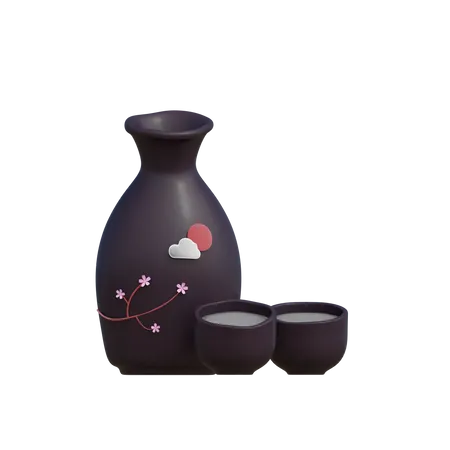 Japanese Sake  3D Illustration