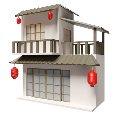 Japanese style two storey detached house  3D Icon