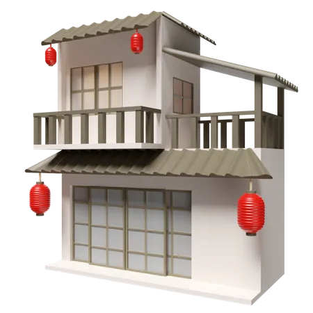 3 D 일본식 2 층짜리 단독 주택 아이콘이 분리되었습니다 부동산 거래 품질 보증 개념 3 D 렌더링 그림 3D Icon