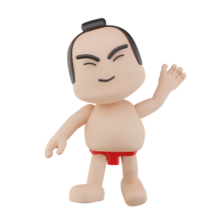 Japanese Sumo Wrestler saying hello  3D Illustration