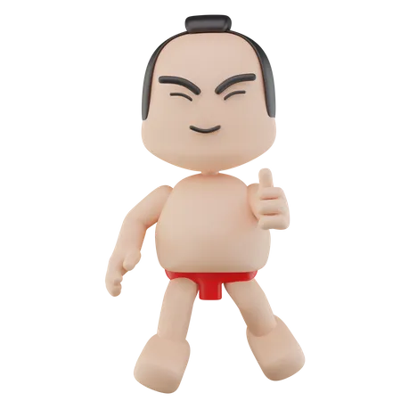 Japanese Sumo Wrestler showing thumbs up  3D Illustration