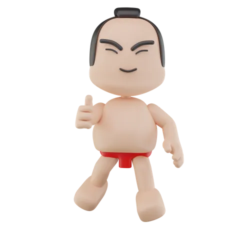 Japanese Sumo Wrestler showing thumbs up  3D Illustration