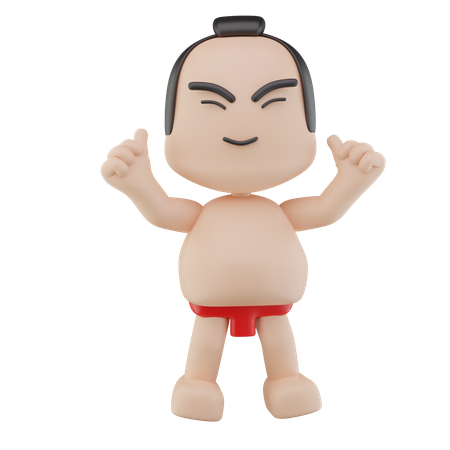 Japanese Sumo Wrestler showing thumbs up  3D Illustration